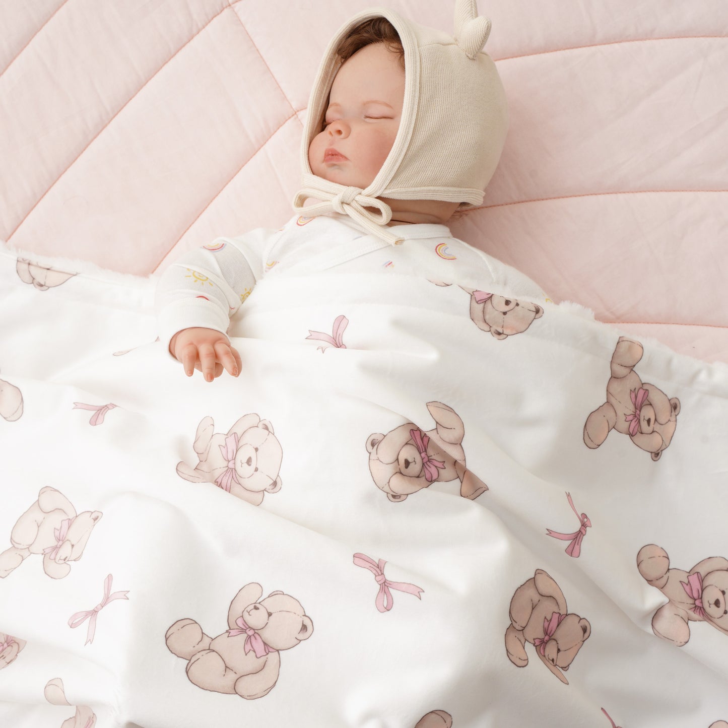 ๐ Blanket/ Rosie Bear Hug โ Pink Bows & Teddy Bear Snuggles