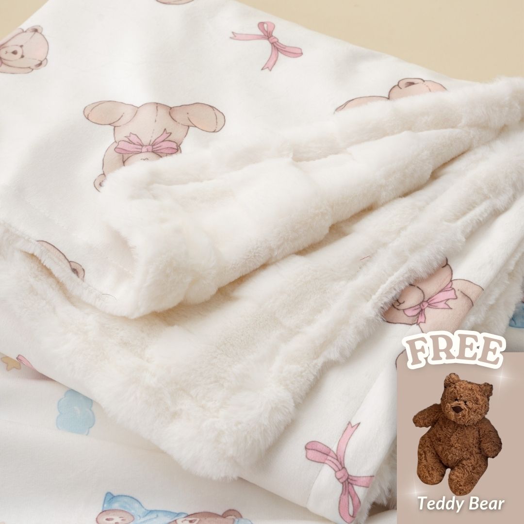 ๐ Blanket/ Rosie Bear Hug โ Pink Bows & Teddy Bear Snuggles