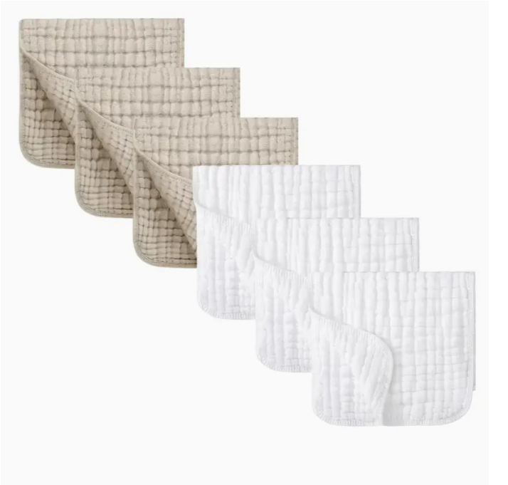 3 Highly Absorbent 6 Layers 100% Organic Soft Cotton-Muslin Baby Burp Cloths