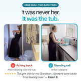 It was never her. It was the tub: aching back at the floor tub, standing tall at her own sink
