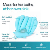 Made for her baths, at her own sink: soft padded ribs, cushioned head rest, mesh seat, hang-to-dry loop