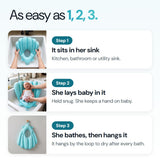 As easy as 1, 2, 3: it sits in her sink, she lays baby in it, she bathes then hangs it